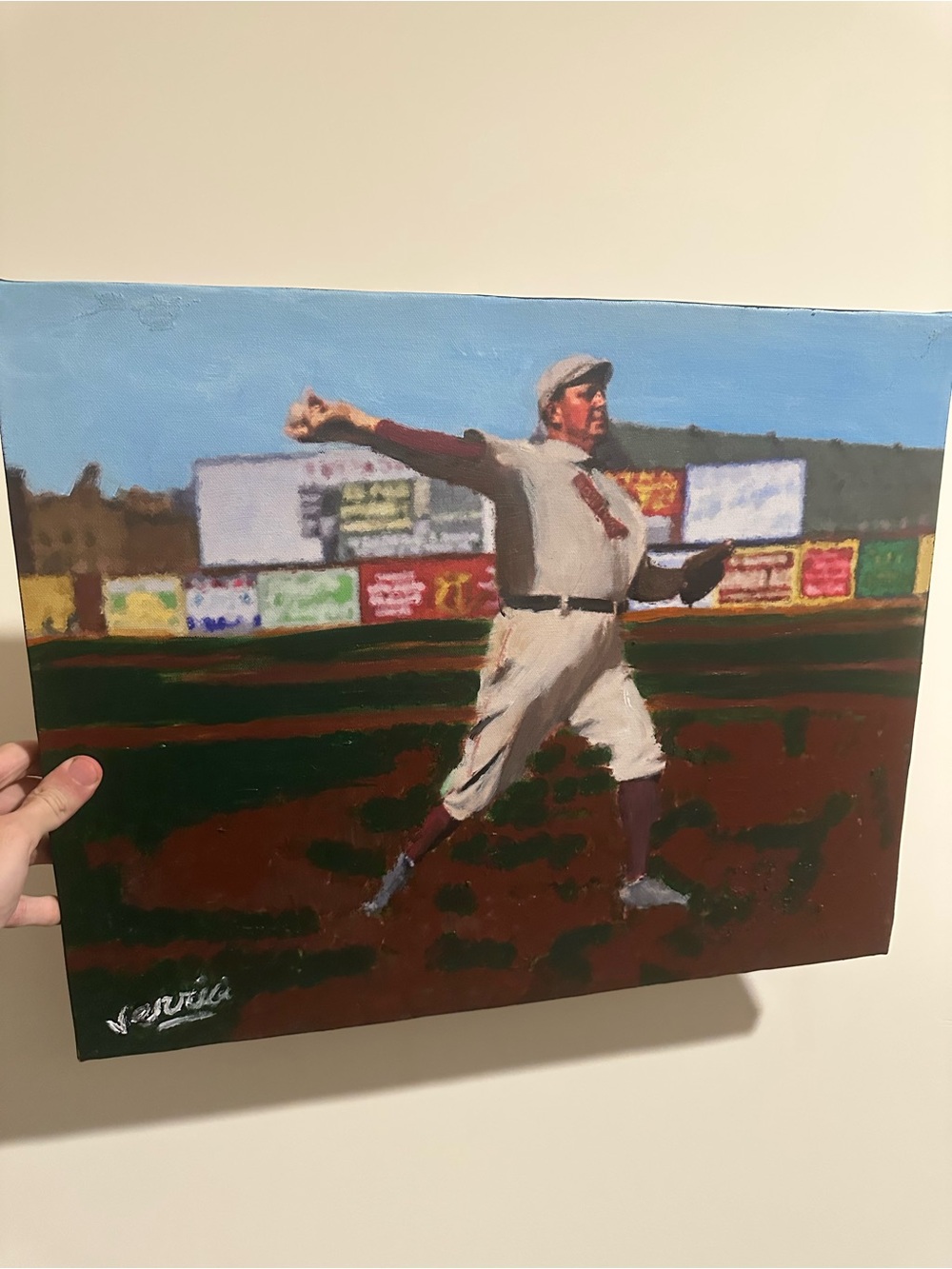 Cy Young painting Vintage Baseball Player Canvas Art painting 16x20